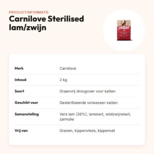 Carnilove kattenvoer Active Sterilised lam en wild zwijn 2 kg – graanvrij – productinformatie