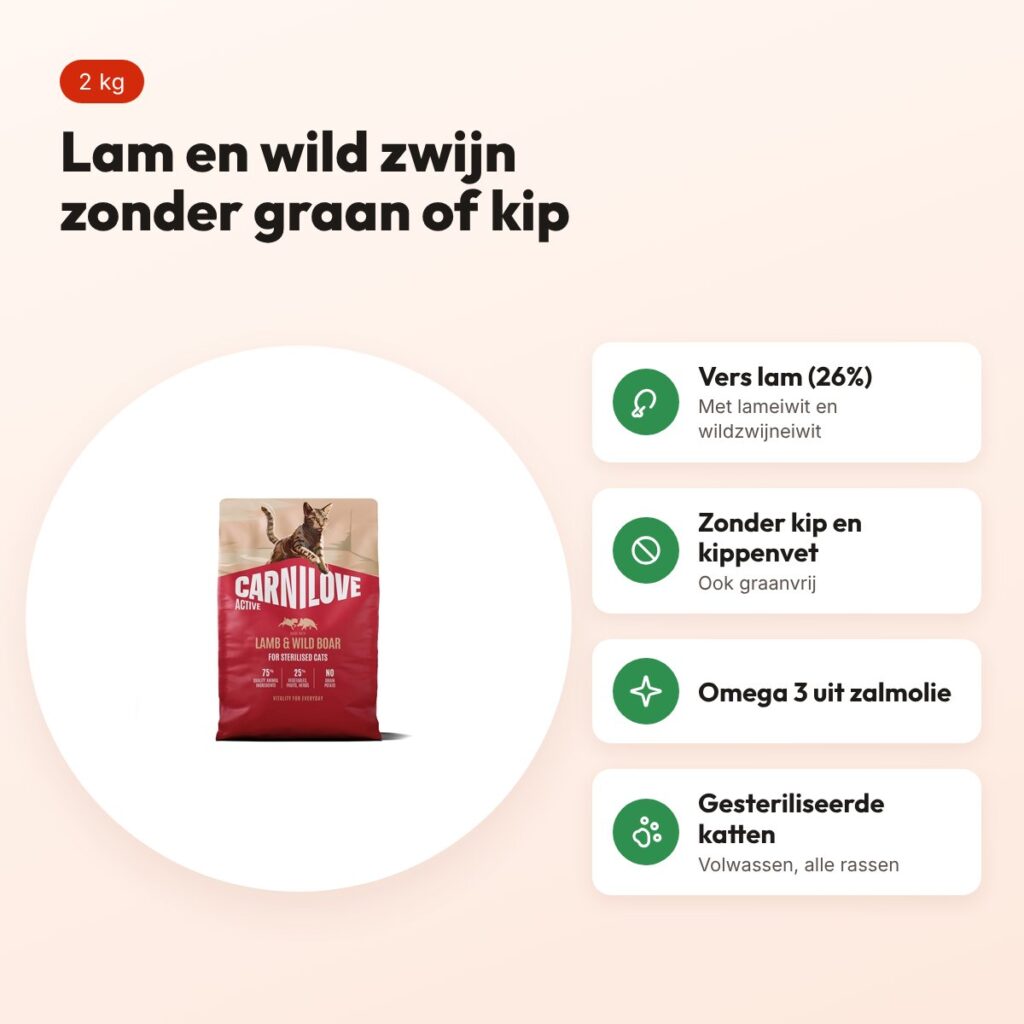 Carnilove kattenvoer Active Sterilised lam en wild zwijn 2 kg – graanvrij – voordelen