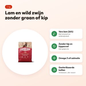 Carnilove kattenvoer Active Sterilised lam en wild zwijn 2 kg – graanvrij – voordelen