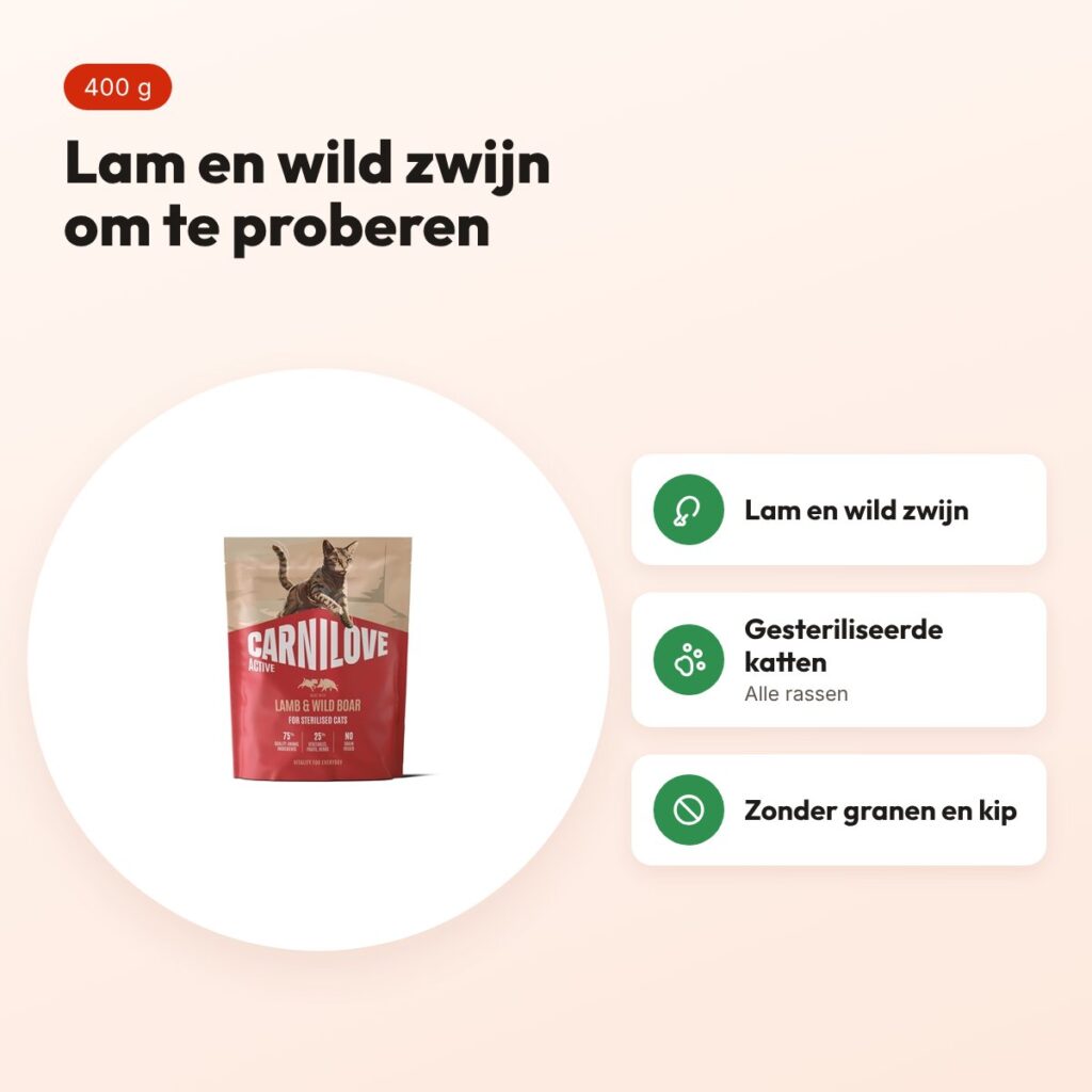 Carnilove kattenvoer Active Sterilised lam en wild zwijn 400 g – graanvrij – voordelen