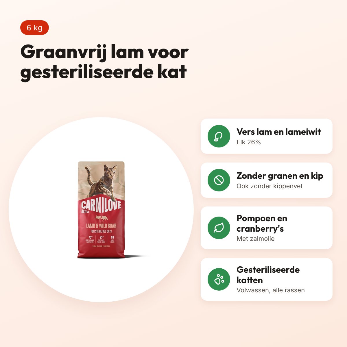 Carnilove kattenvoer Active Sterilised lam en wild zwijn 6 kg – graanvrij – voordelen