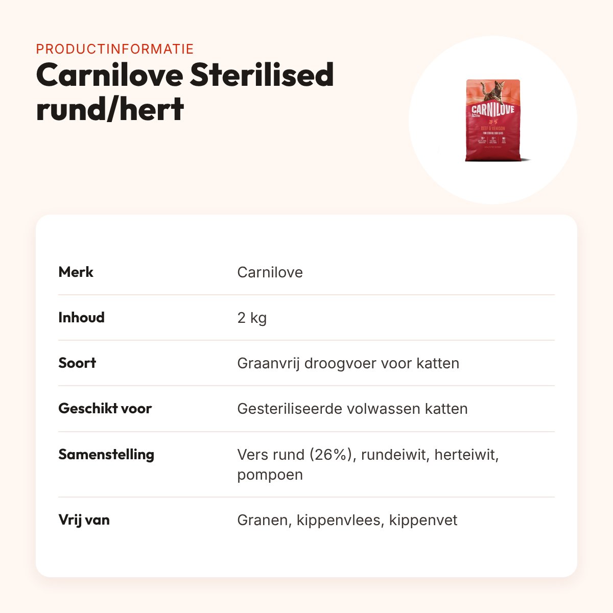 Carnilove kattenvoer Active Sterilised rund en hert 2 kg – graanvrij – productinformatie