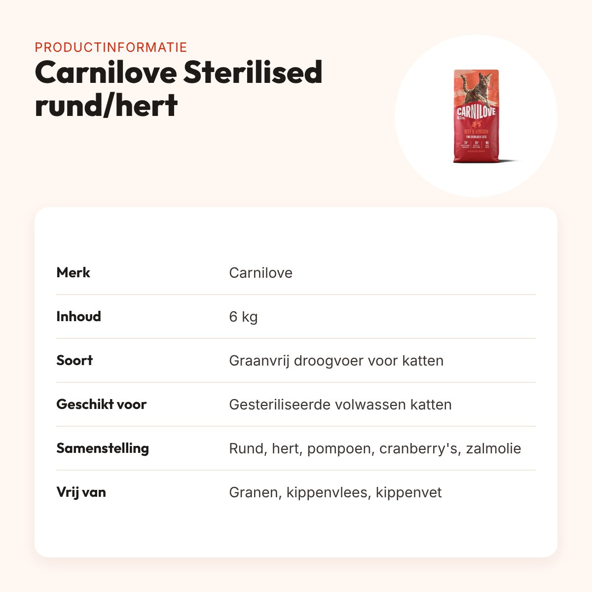 Carnilove kattenvoer Active Sterilised rund en hert 6 kg – graanvrij – productinformatie