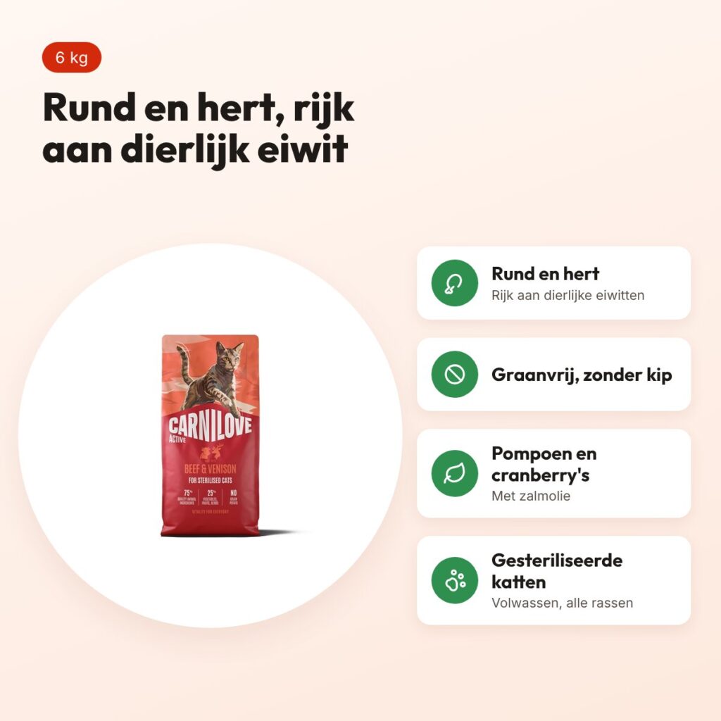 Carnilove kattenvoer Active Sterilised rund en hert 6 kg – graanvrij – voordelen