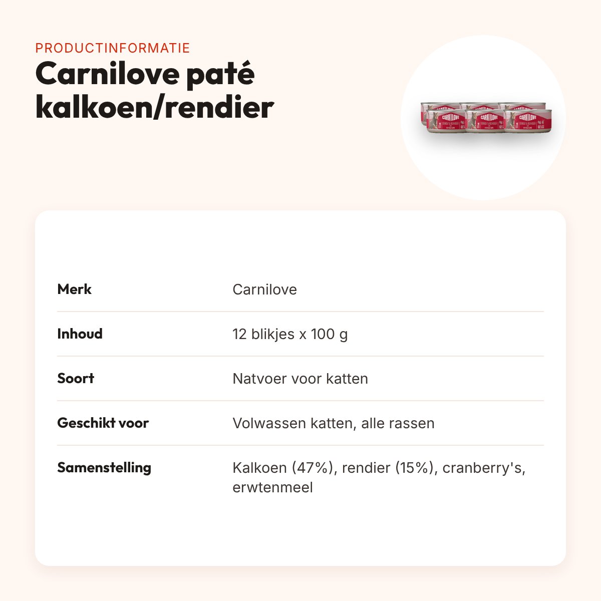 Carnilove kattenvoer paté kalkoen en rendier 12 x 100 g – productinformatie