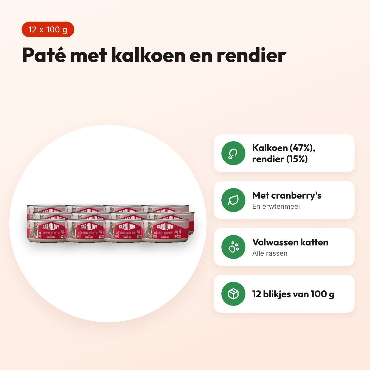 Carnilove kattenvoer paté kalkoen en rendier 12 x 100 g – voordelen