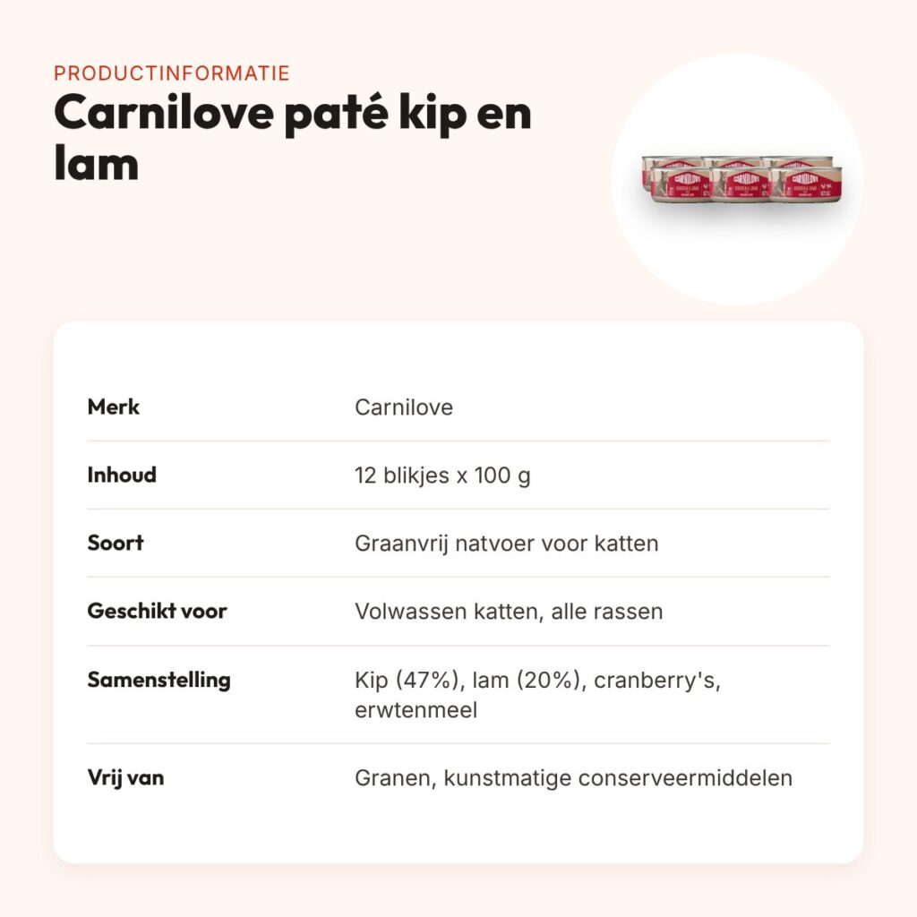 Carnilove kattenvoer paté kip en lam 12 x 100 g – graanvrij – productinformatie