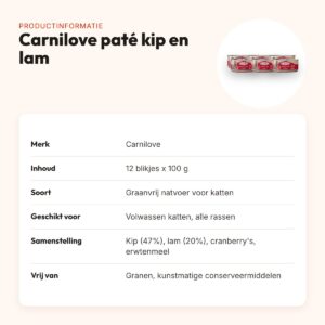 Carnilove kattenvoer paté kip en lam 12 x 100 g – graanvrij – productinformatie