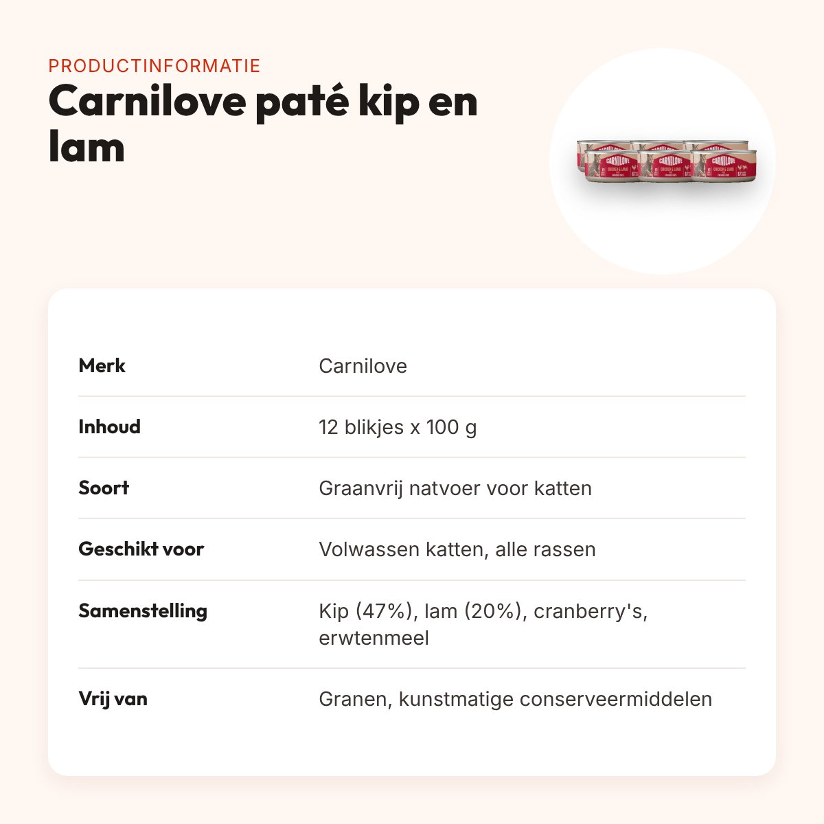 Carnilove kattenvoer paté kip en lam 12 x 100 g – graanvrij – productinformatie