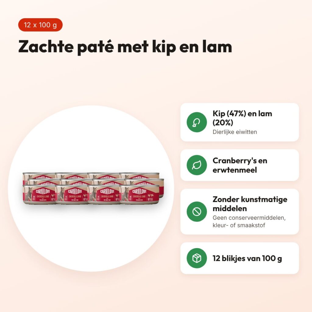 Carnilove kattenvoer paté kip en lam 12 x 100 g – graanvrij – voordelen