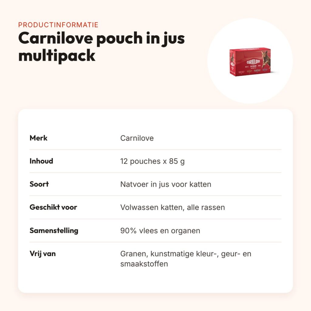 Carnilove kattenvoer pouch in jus multipack 12 x 85 g – 4 recepten – productinformatie