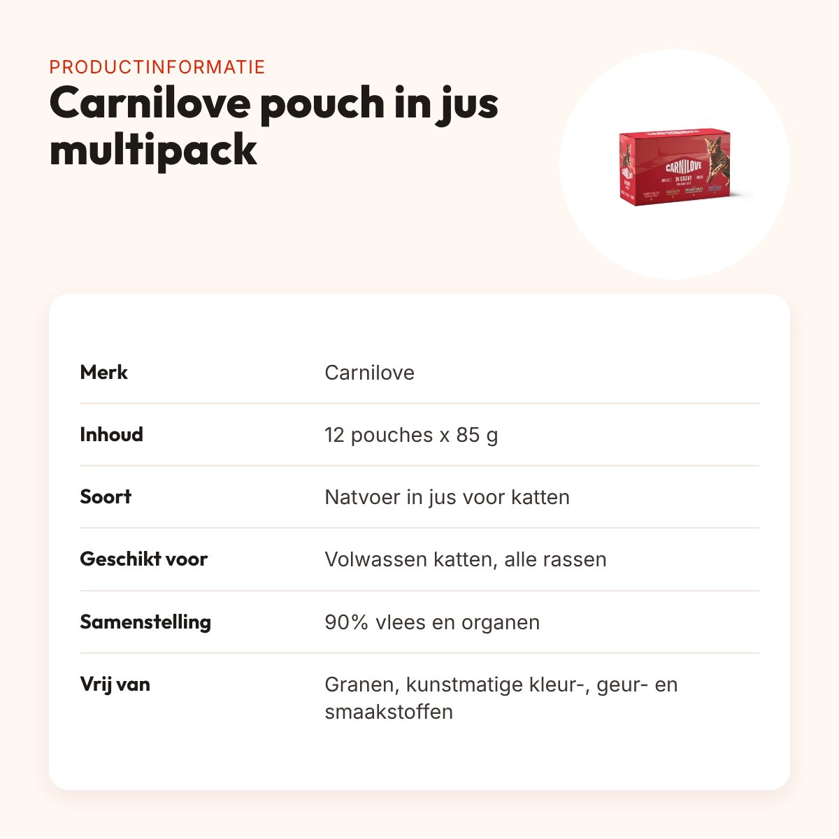 Carnilove kattenvoer pouch in jus multipack 12 x 85 g – 4 recepten – productinformatie