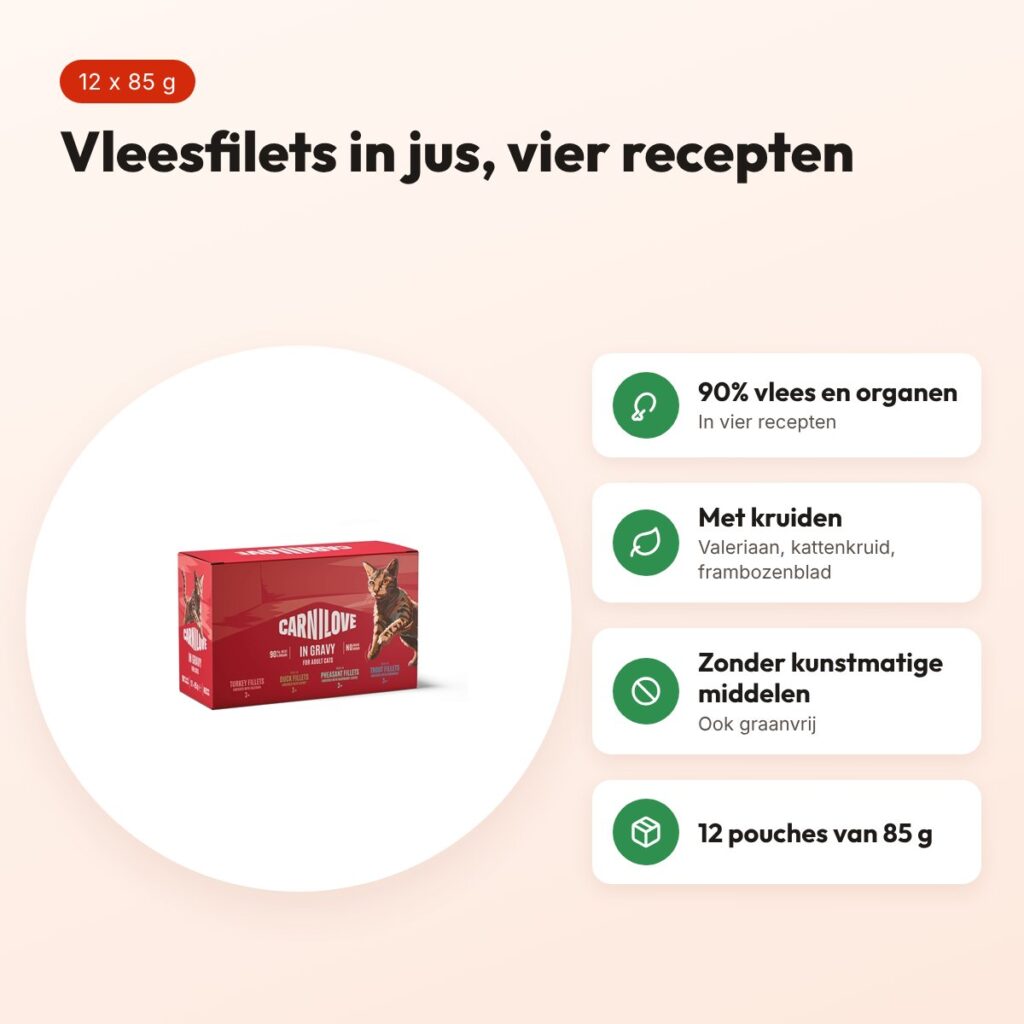 Carnilove kattenvoer pouch in jus multipack 12 x 85 g – 4 recepten – voordelen