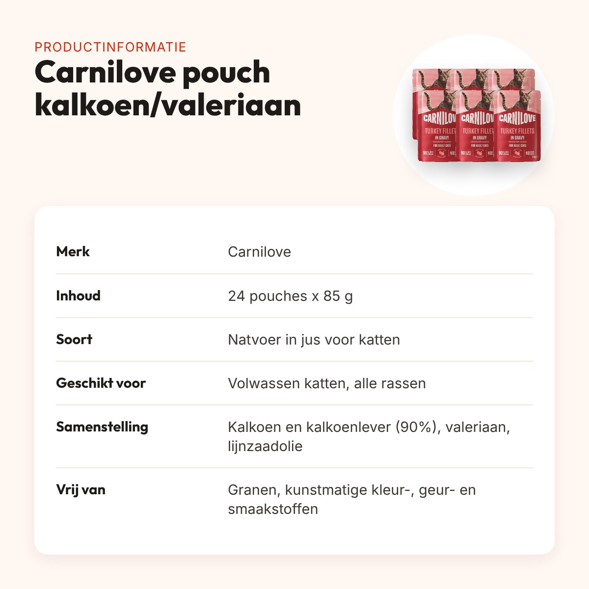 Carnilove kattenvoer pouch kalkoen en valeriaan in jus 24 x 85 g – productinformatie