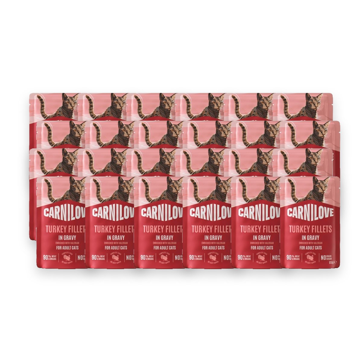 Carnilove kattenvoer pouch kalkoen en valeriaan in jus 24 x 85 g – verpakking