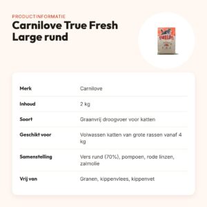 Carnilove kattenvoer True Fresh Large Breed rund 2 kg – graanvrij – productinformatie