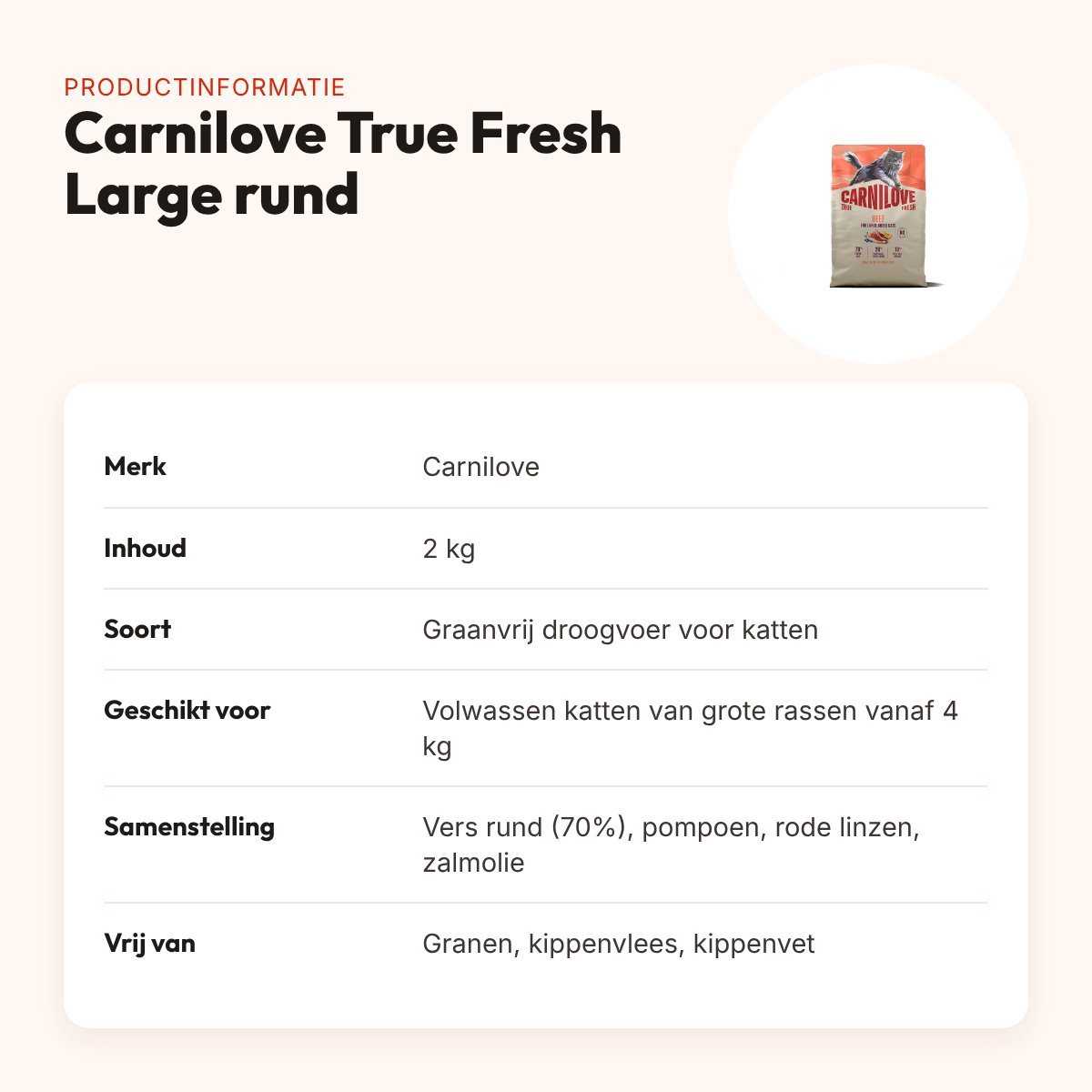 Carnilove kattenvoer True Fresh Large Breed rund 2 kg – graanvrij – productinformatie