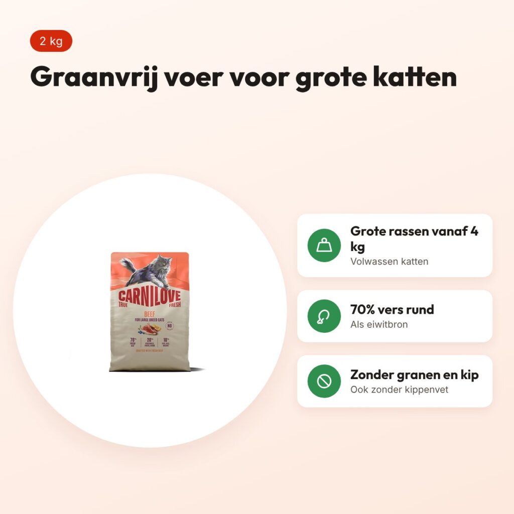 Carnilove kattenvoer True Fresh Large Breed rund 2 kg – graanvrij – voordelen