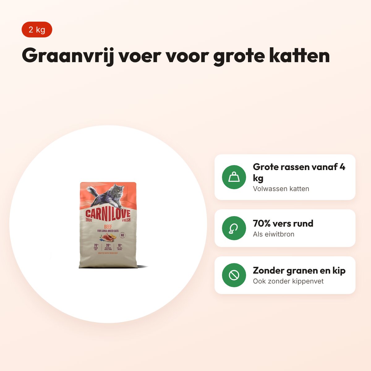Carnilove kattenvoer True Fresh Large Breed rund 2 kg – graanvrij – voordelen