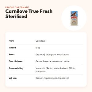 Carnilove kattenvoer True Fresh Sterilised vis en kalkoen 6 kg – graanvrij – productinformatie