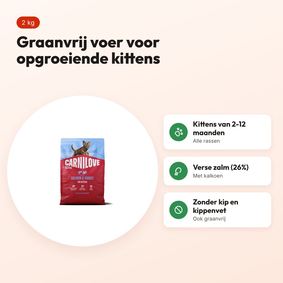 Carnilove kittenvoer Active Kitten zalm en kalkoen 2 kg – graanvrij – voordelen