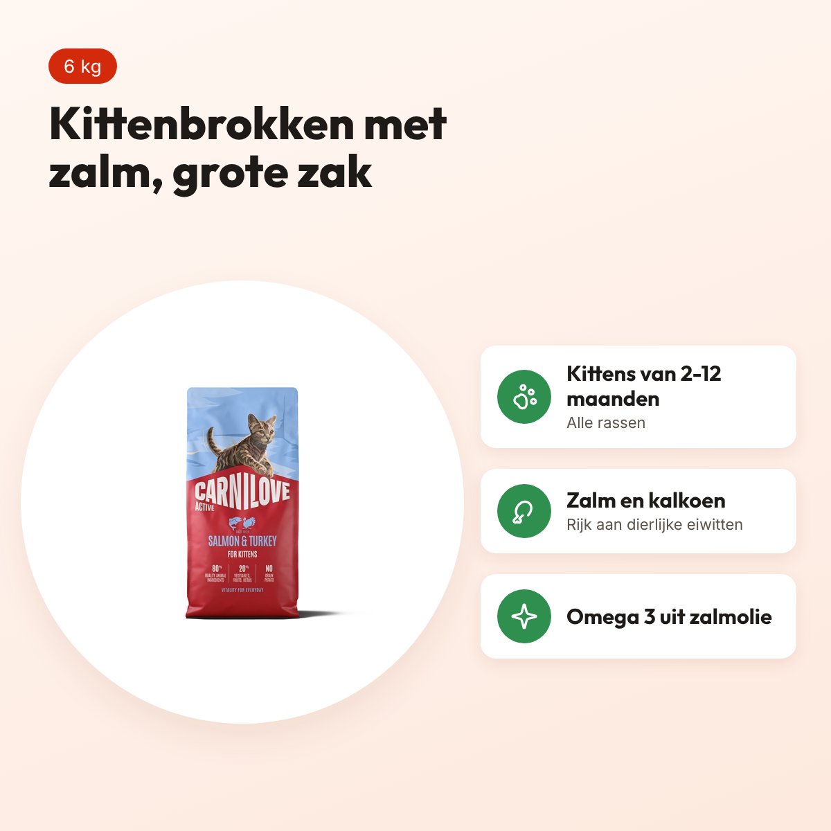 Carnilove kittenvoer Active Kitten zalm en kalkoen 6 kg – graanvrij – voordelen