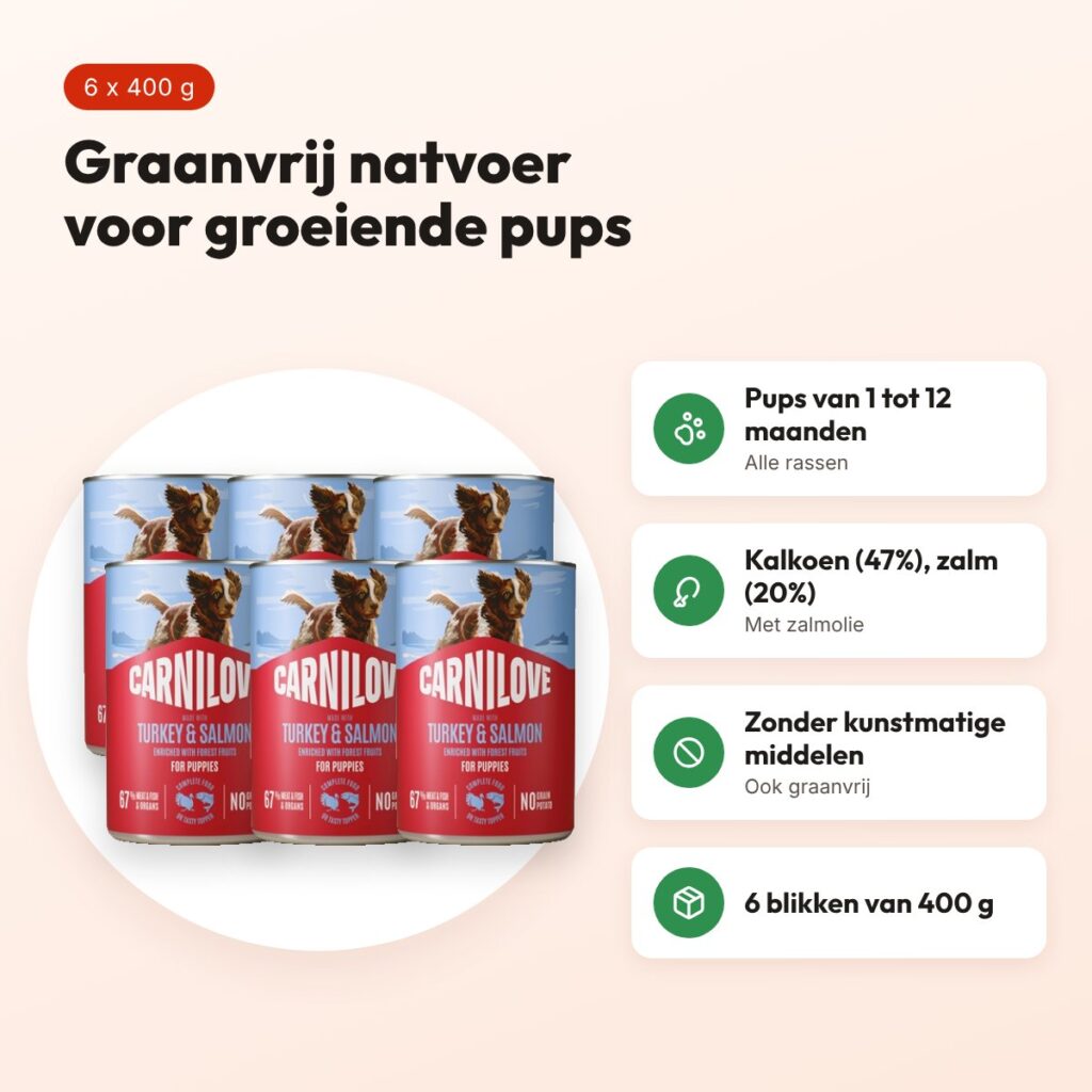 Carnilove puppyvoer blik zalm en kalkoen 6 x 400 g – graanvrij – voordelen