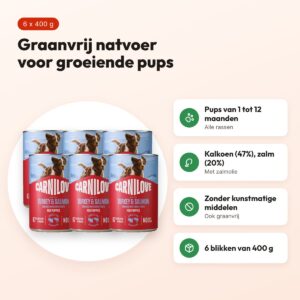 Carnilove puppyvoer blik zalm en kalkoen 6 x 400 g – graanvrij – voordelen