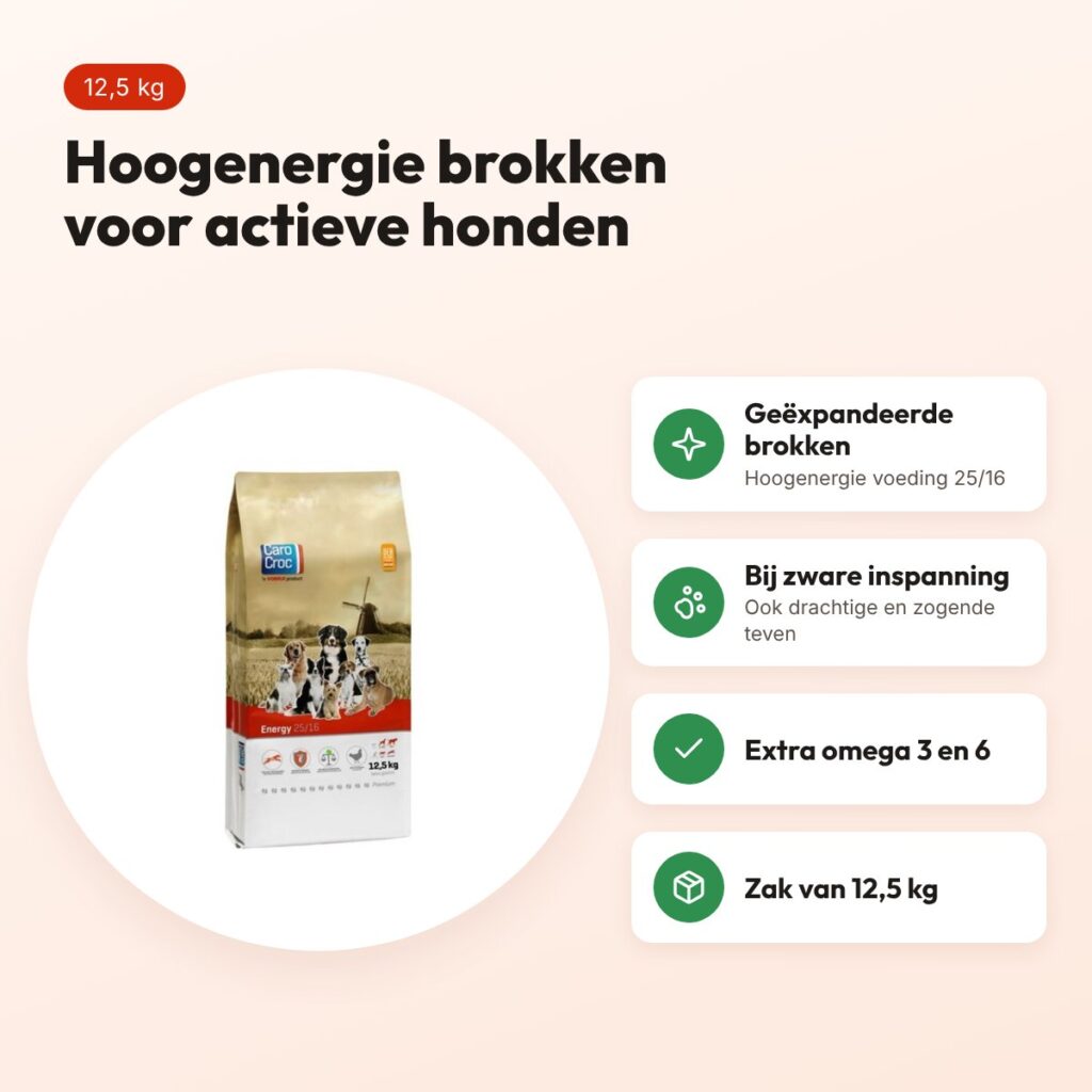 CaroCroc hondenvoer Energy 25/16 12,5 kg – voor zware inspanning – voordelen