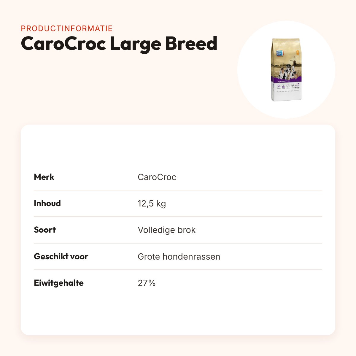 CaroCroc hondenvoer Large Breed 12,5 kg – eiwit 27%, grote rassen – productinformatie