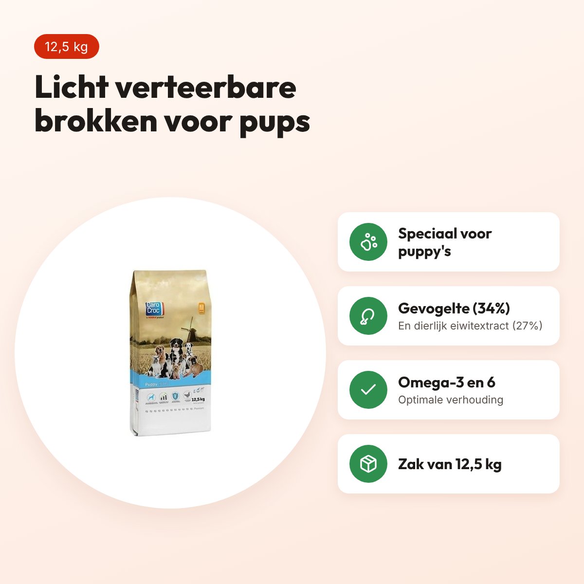 CaroCroc hondenvoer Puppy 12,5 kg – licht verteerbaar – voordelen