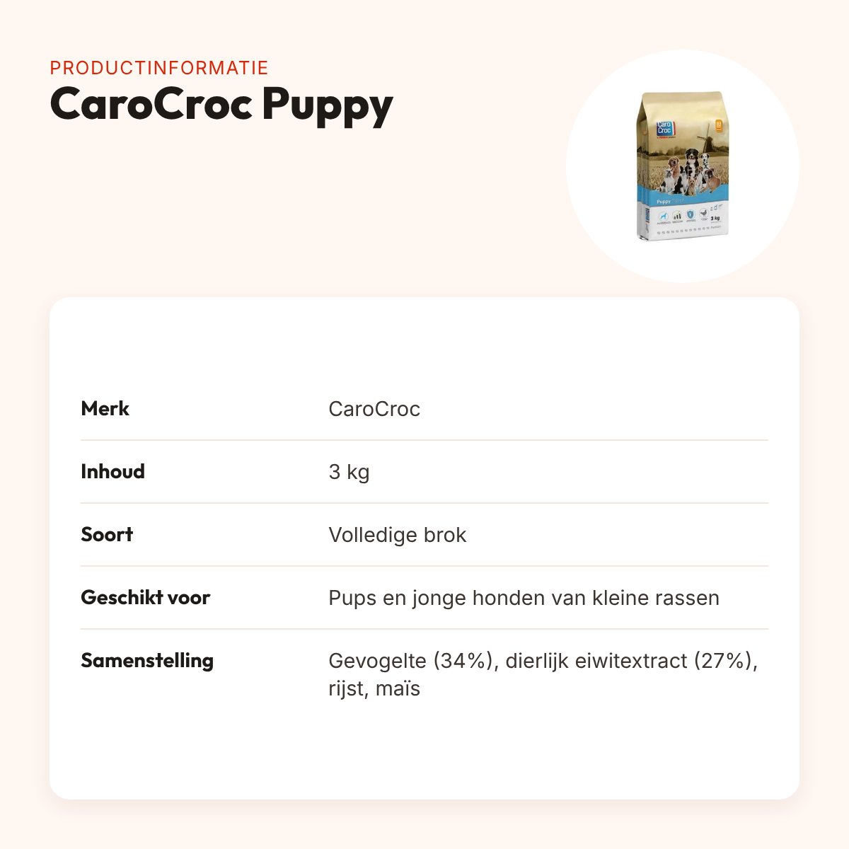 CaroCroc hondenvoer Puppy 3 kg – licht verteerbare brokjes, kleine rassen – productinformatie