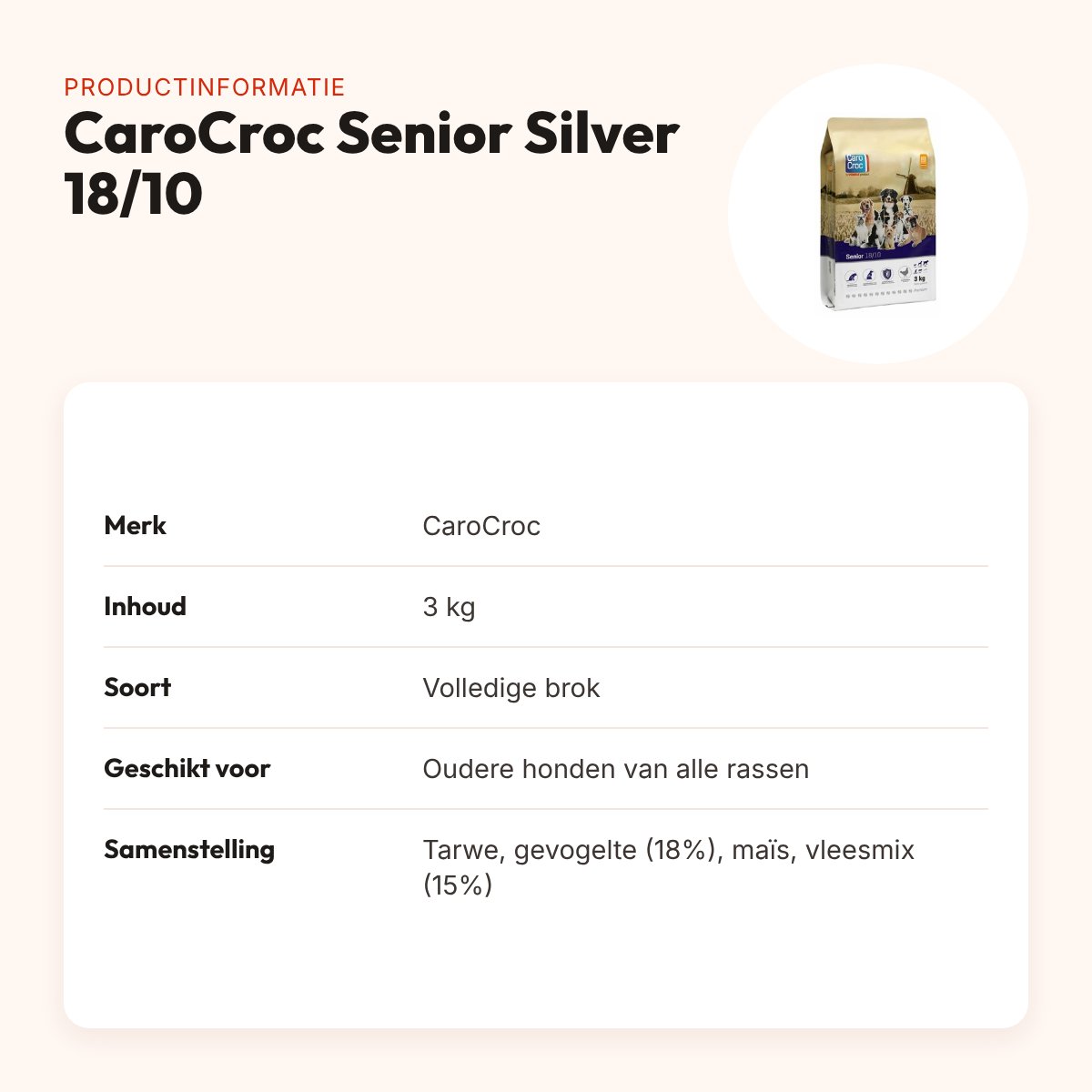CaroCroc hondenvoer Senior Silver 18/10 3 kg – licht verteerbaar – productinformatie