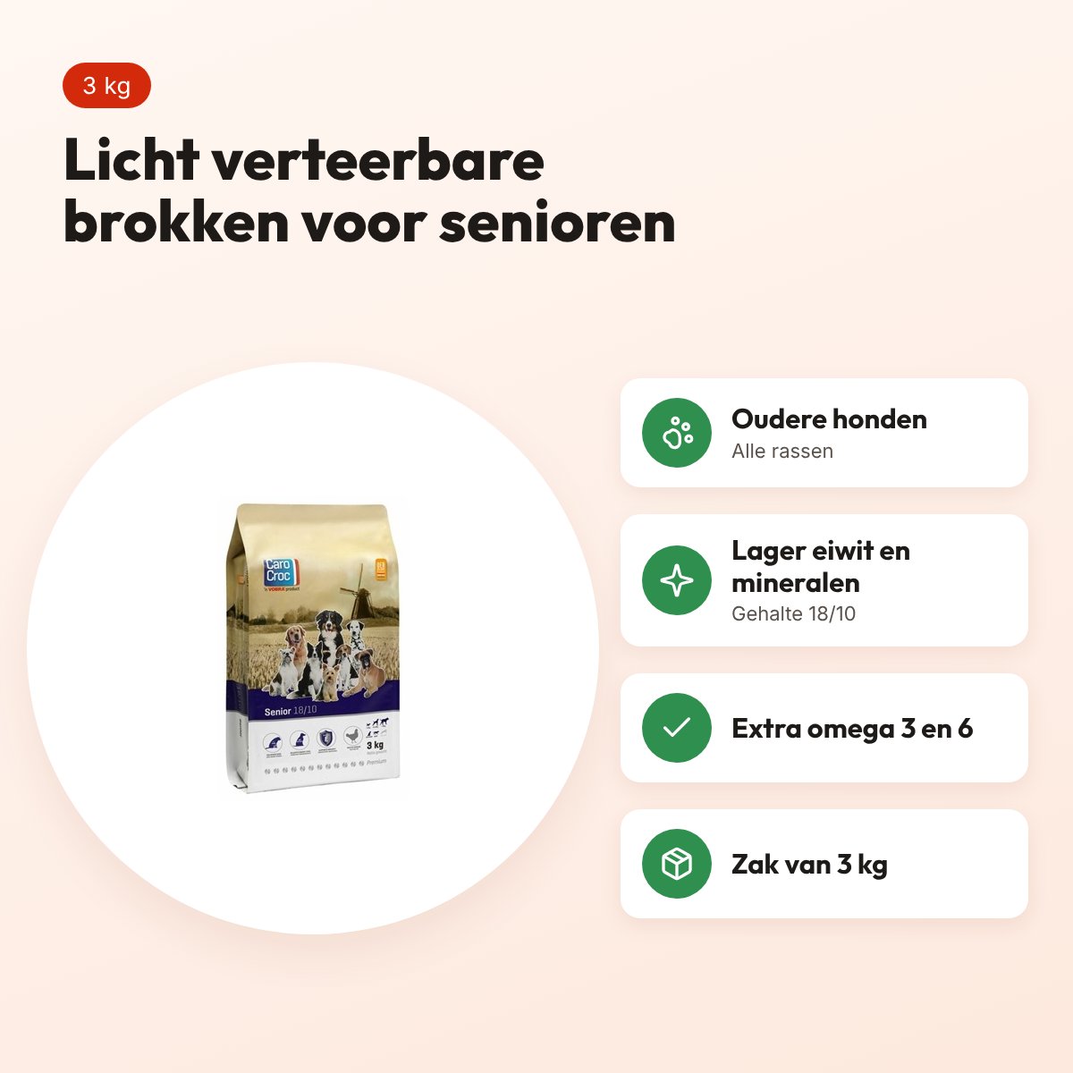 CaroCroc hondenvoer Senior Silver 18/10 3 kg – licht verteerbaar – voordelen