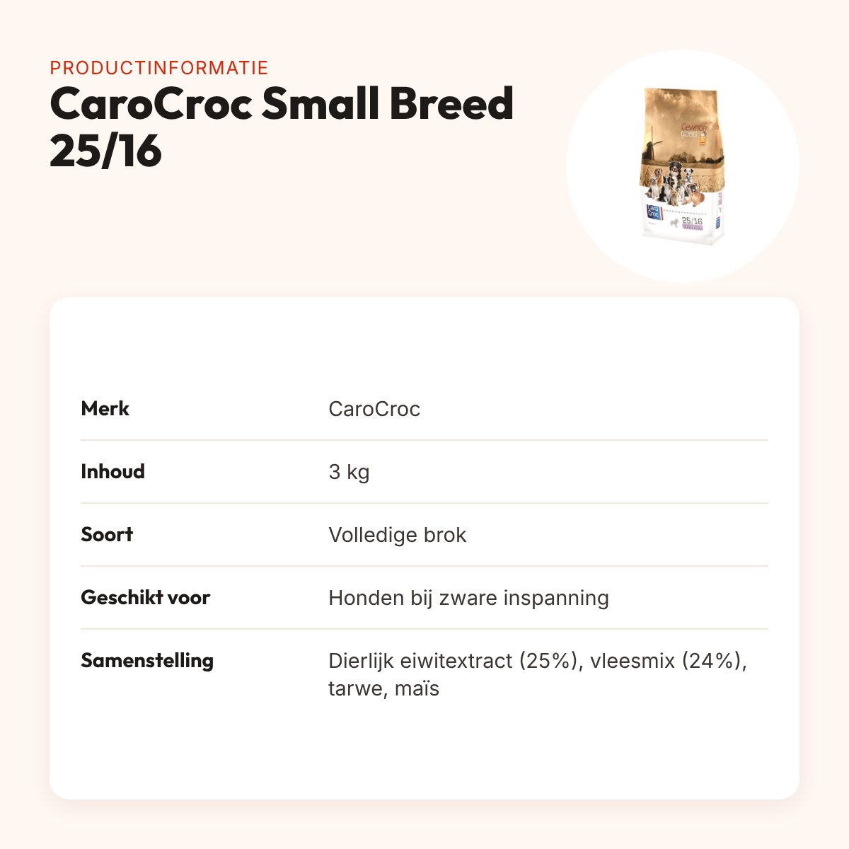 CaroCroc hondenvoer Small Breed 25/16 3 kg – hoogenergetisch – productinformatie
