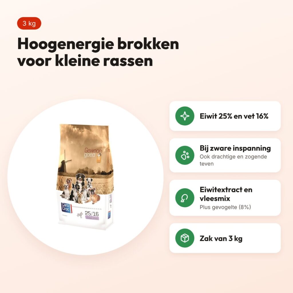 CaroCroc hondenvoer Small Breed 25/16 3 kg – hoogenergetisch – voordelen