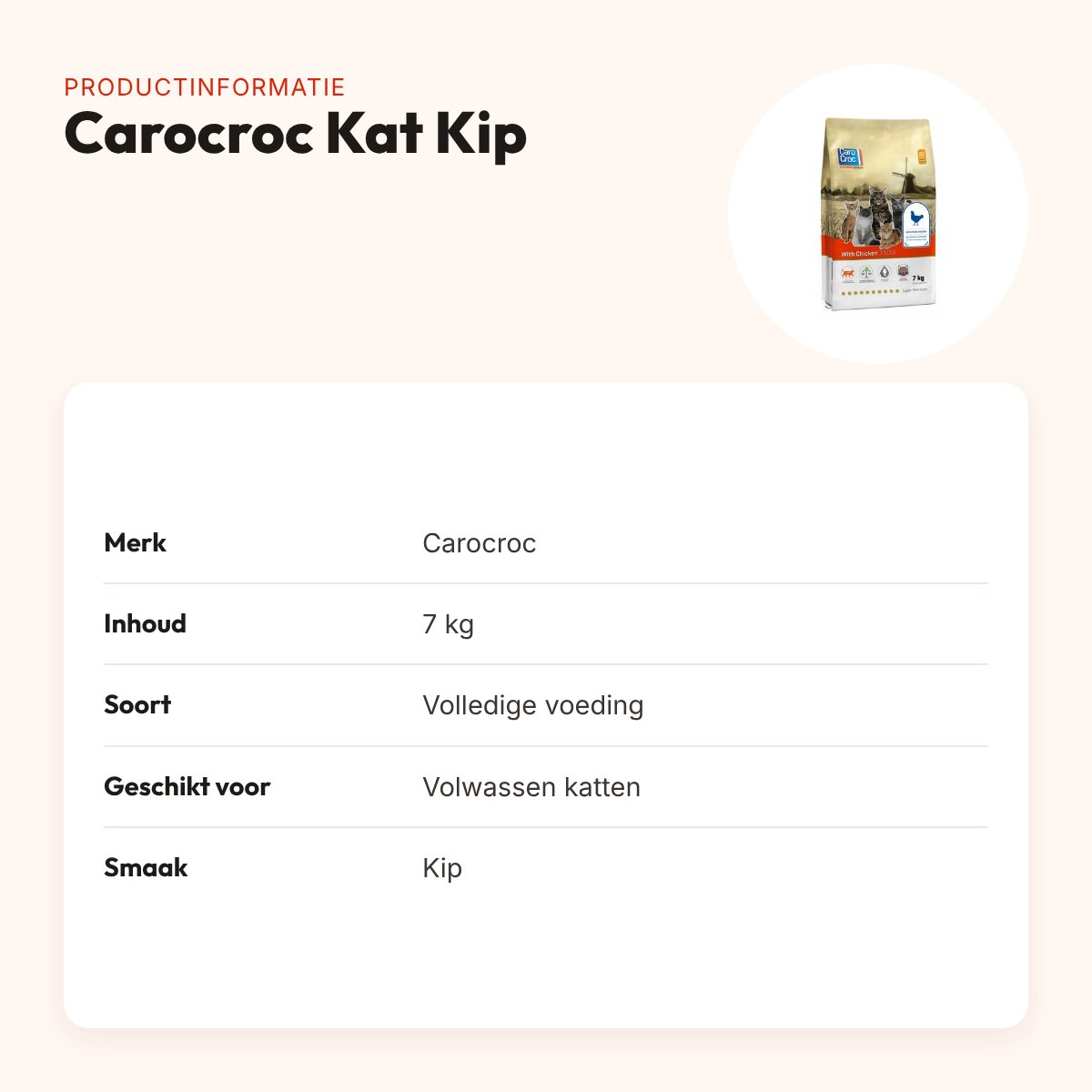 Carocroc kattenvoer Kip 7 kg – 38% gevogelte, licht verteerbaar – productinformatie