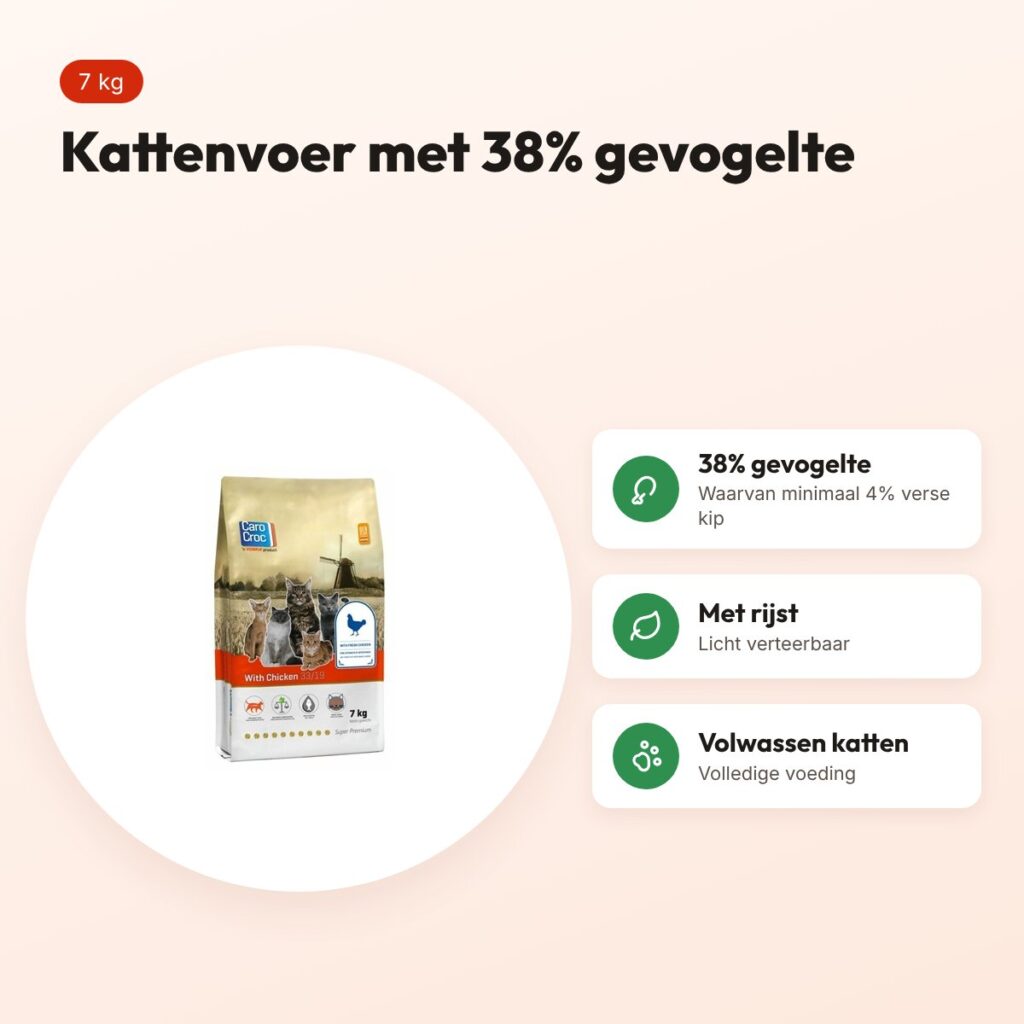 Carocroc kattenvoer Kip 7 kg – 38% gevogelte, licht verteerbaar – voordelen