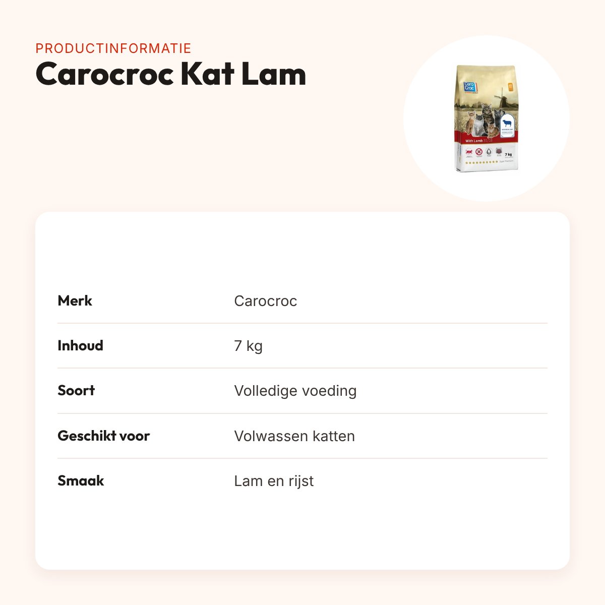 Carocroc kattenvoer Lam 7 kg – licht verteerbaar – productinformatie