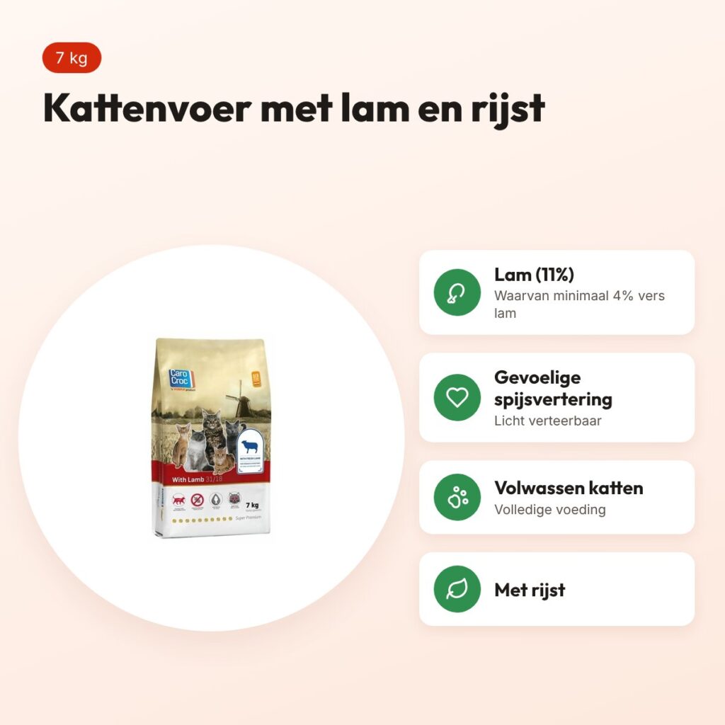 Carocroc kattenvoer Lam 7 kg – licht verteerbaar – voordelen