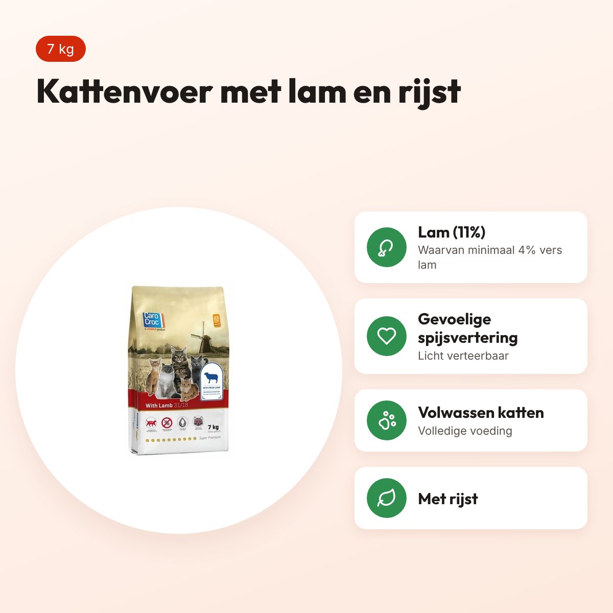 Carocroc kattenvoer Lam 7 kg – licht verteerbaar – voordelen