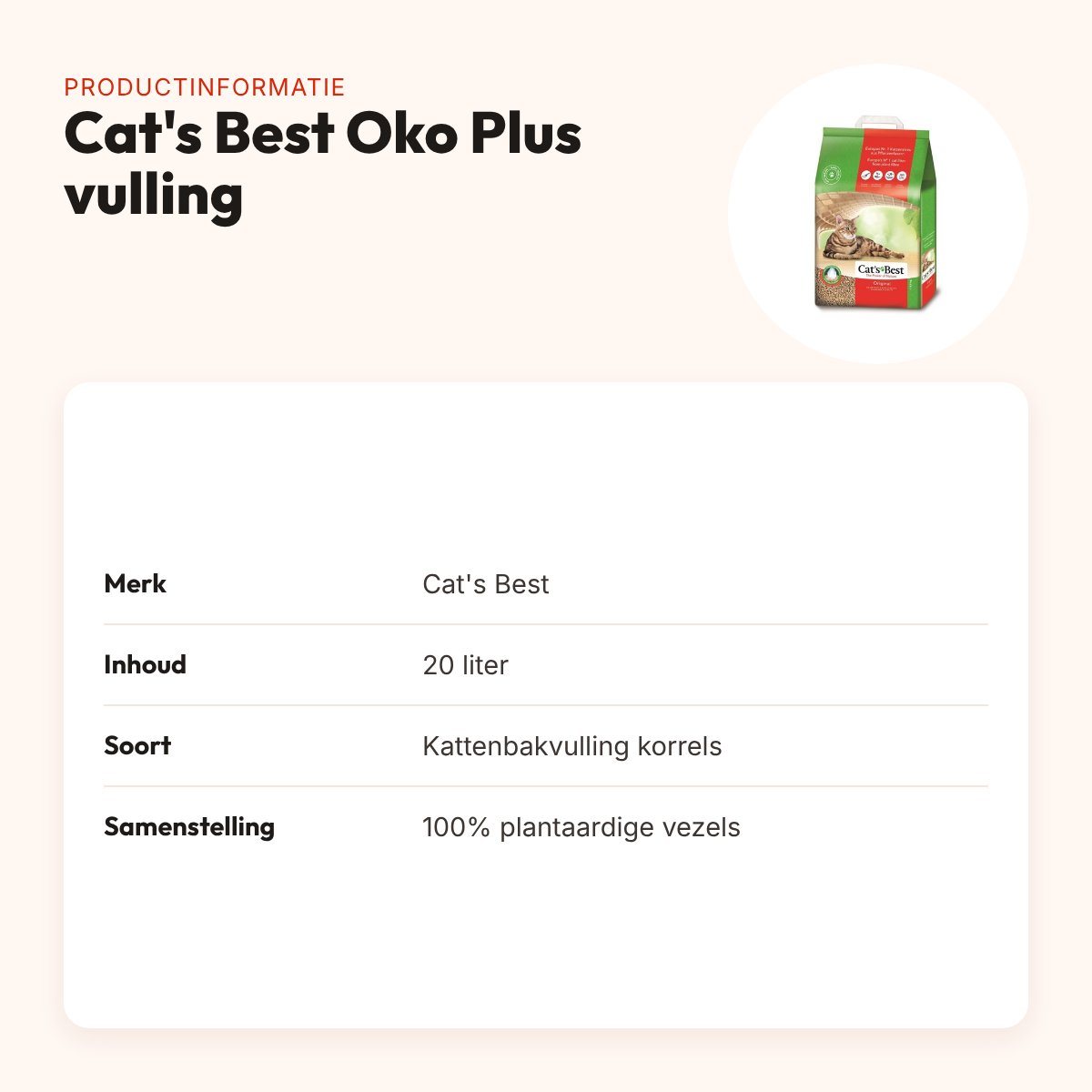 Cat's Best Oko Plus kattenbakvulling plantaardige vezels 20 liter – productinformatie