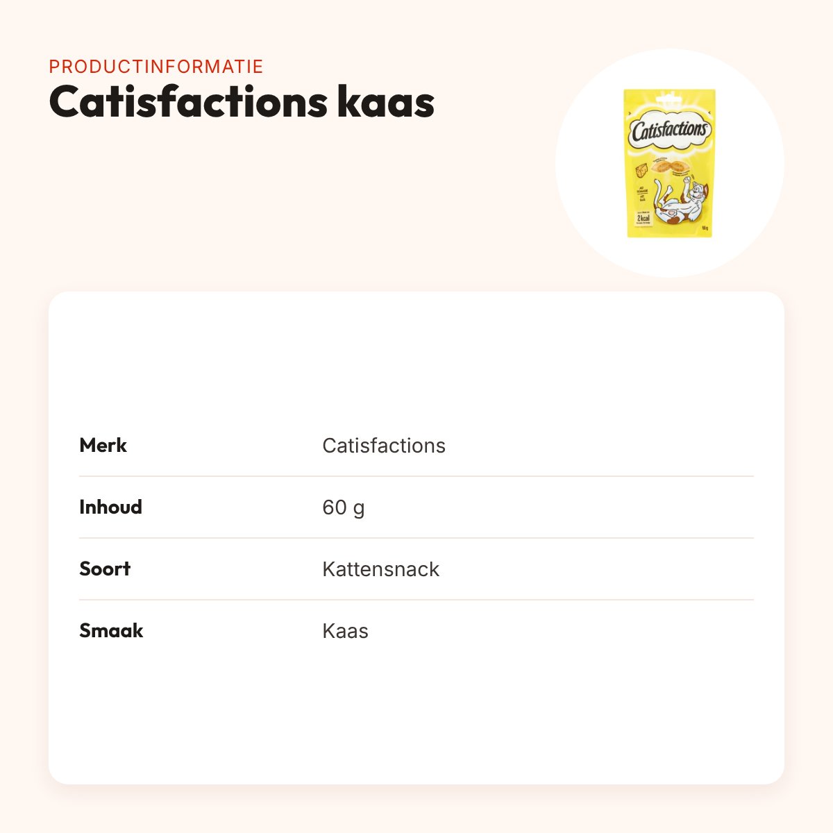 Catisfactions kattensnack kaas 60 g – krokant met zachte vulling – productinformatie