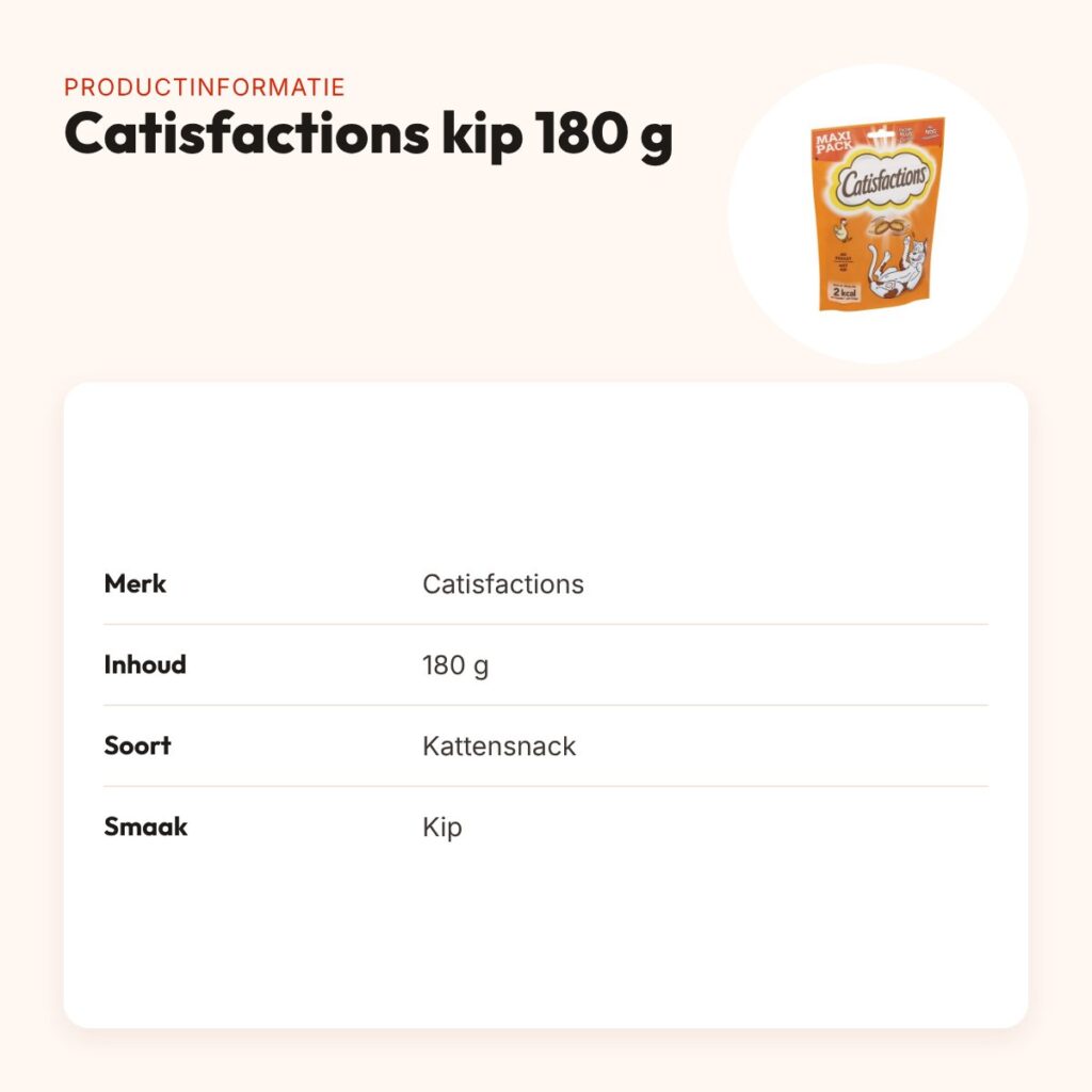 Catisfactions kattensnack kip 180 g – krokant met zachte vulling – productinformatie