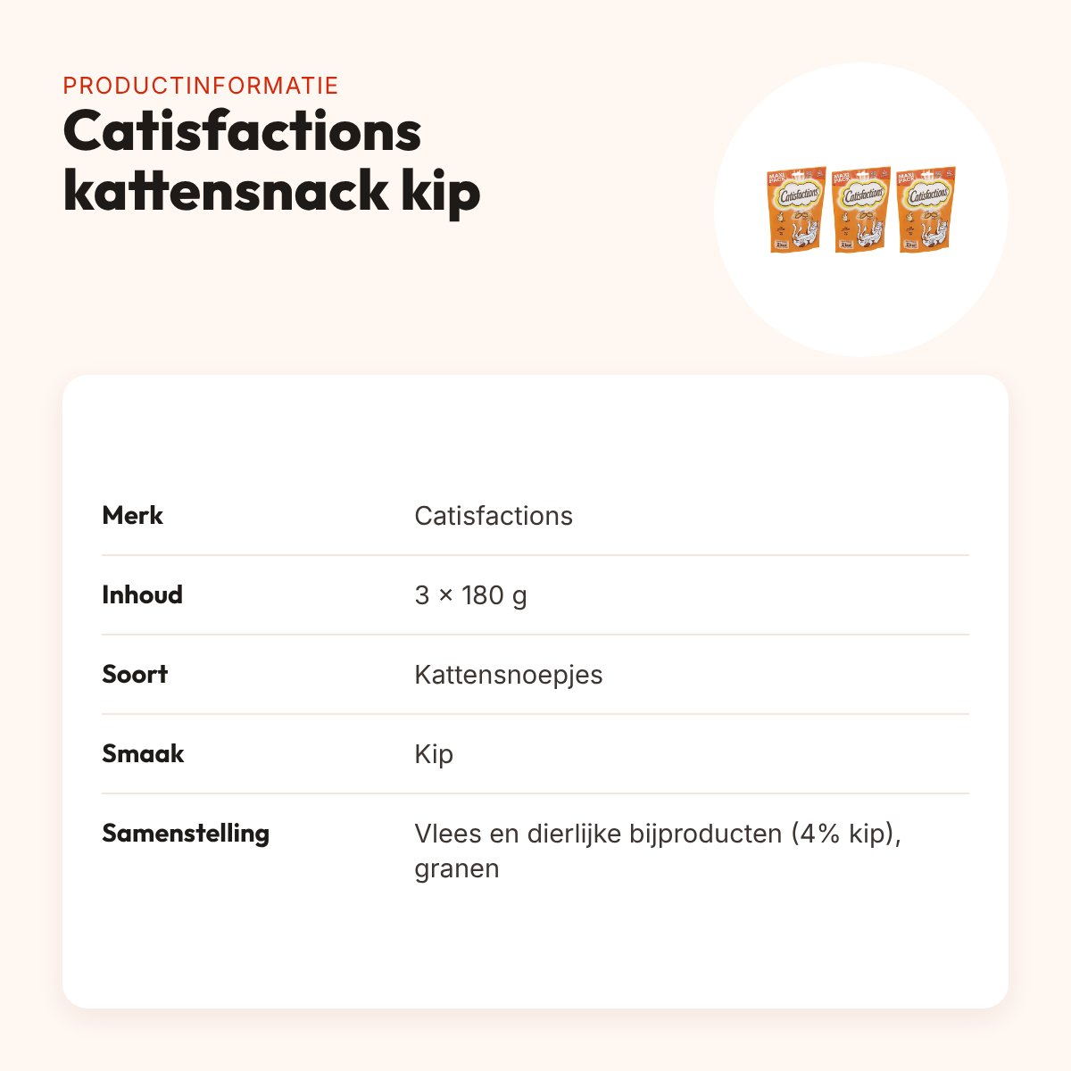 Catisfactions kattensnack kip 180 g – multipack 3 stuks – productinformatie