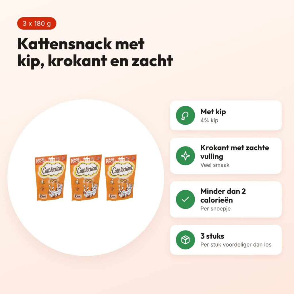 Catisfactions kattensnack kip 180 g – multipack 3 stuks – voordelen