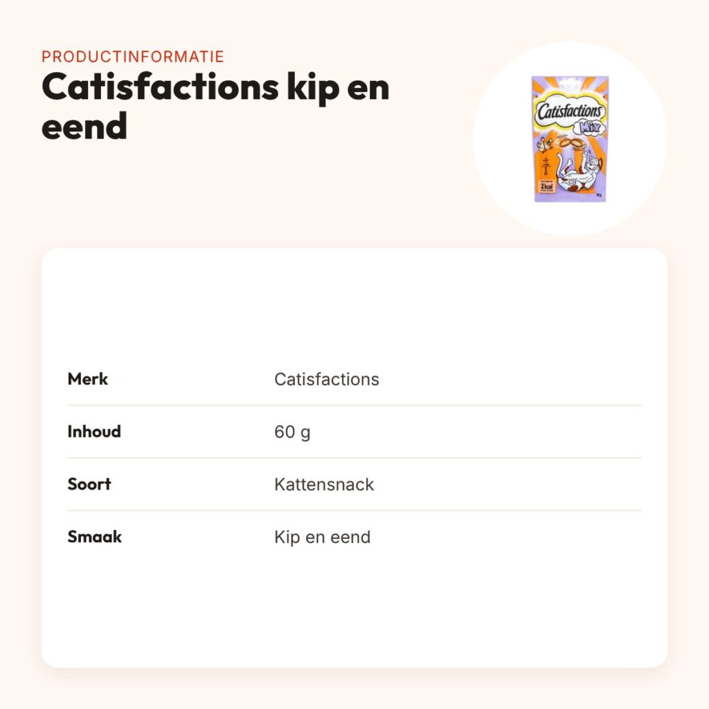 Catisfactions kattensnack kip en eend 60 g – krokant met zachte vulling – productinformatie