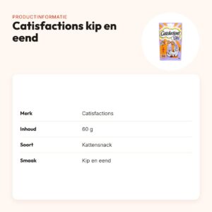 Catisfactions kattensnack kip en eend 60 g – krokant met zachte vulling – productinformatie