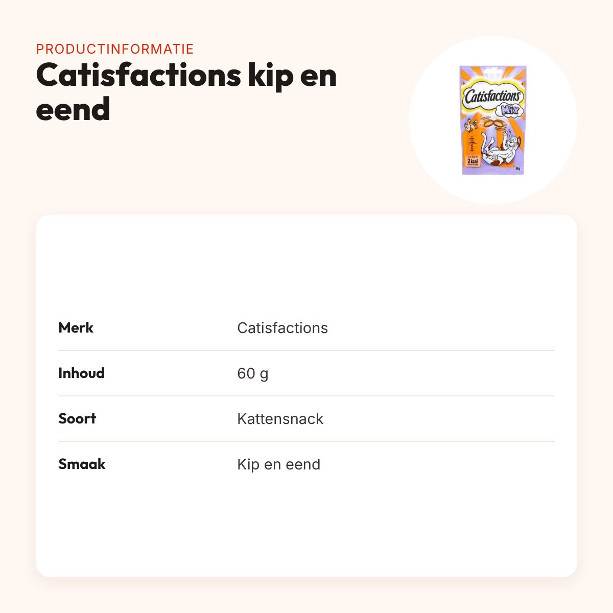 Catisfactions kattensnack kip en eend 60 g – krokant met zachte vulling – productinformatie
