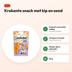 Catisfactions kattensnack kip en eend 60 g – krokant met zachte vulling – voordelen